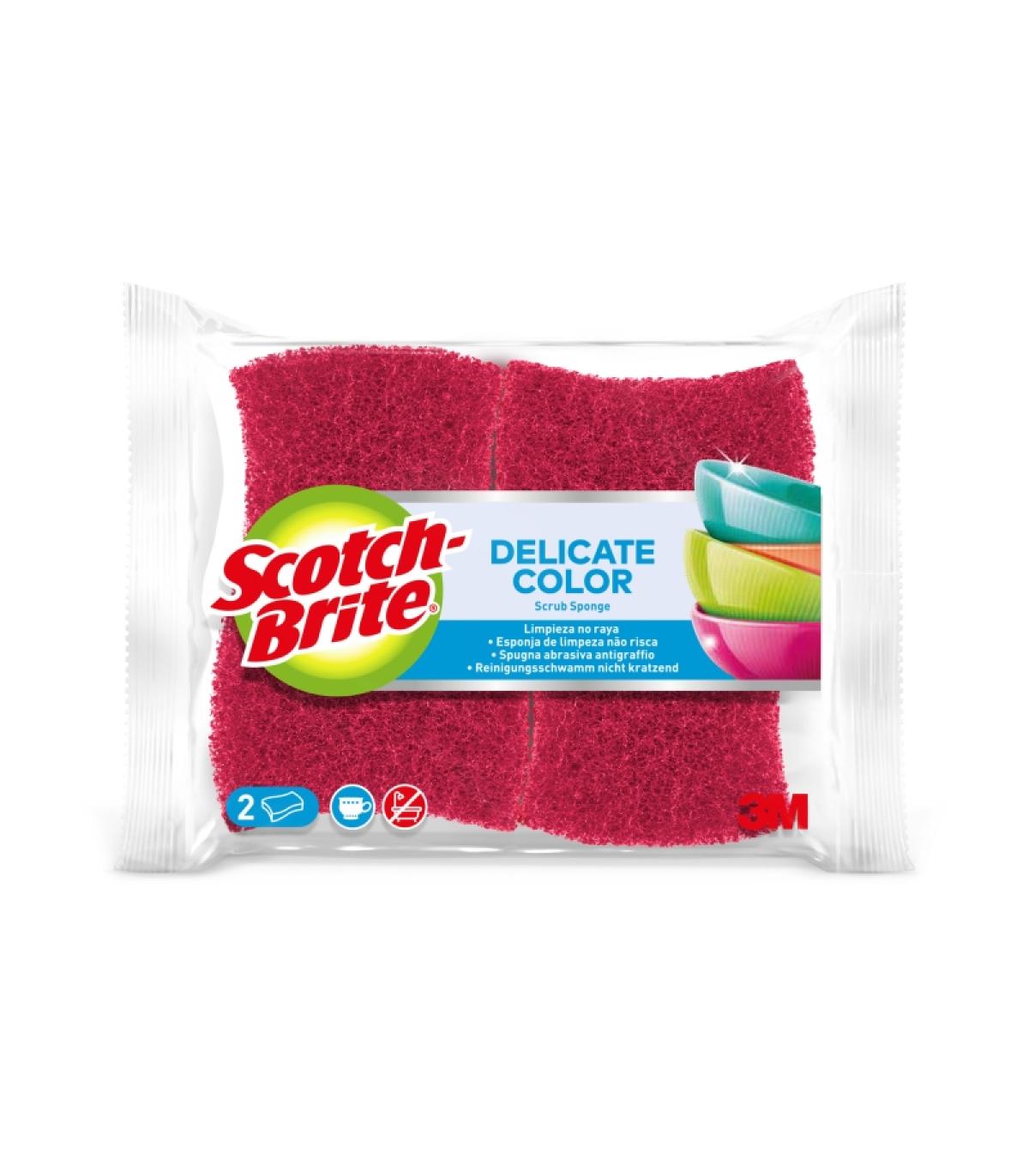 Scotch-Brite Delicate Color Pack de 2 Estropajos de Cocina - Proteccion para los Dedos - No Raya - Color Rojo