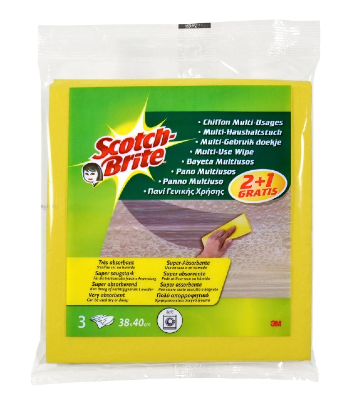 Scotch-Brite Pack de 3 Bayetas Multiusos - Promocion 2 + 1 Gratis - Color Amarillo