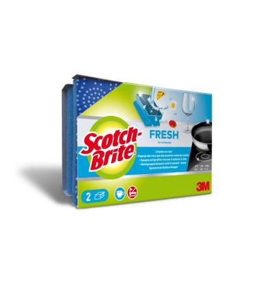 Scotch-Brite Fresh Pack de 2 Estropajos de Cocina - Proteccion para los Dedos - No Raya - Color Azul