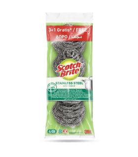 Scotch-Brite Pack de 4 Estropajos de Acero Inoxidable - Promocion 3 + 1 Gratis - Color Gris Metalizado
