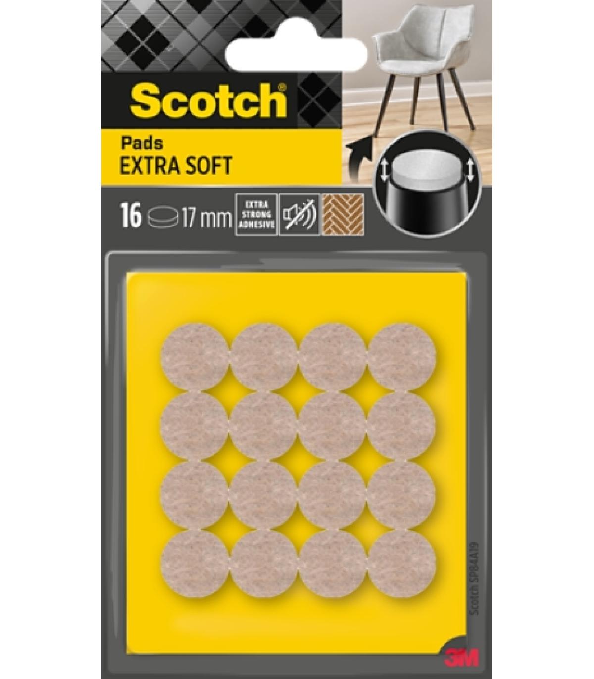 Scotch Pack de 16 Almohadillas de Fieltro - 17mm de Diametro - Extrasuaves - Color Beige
