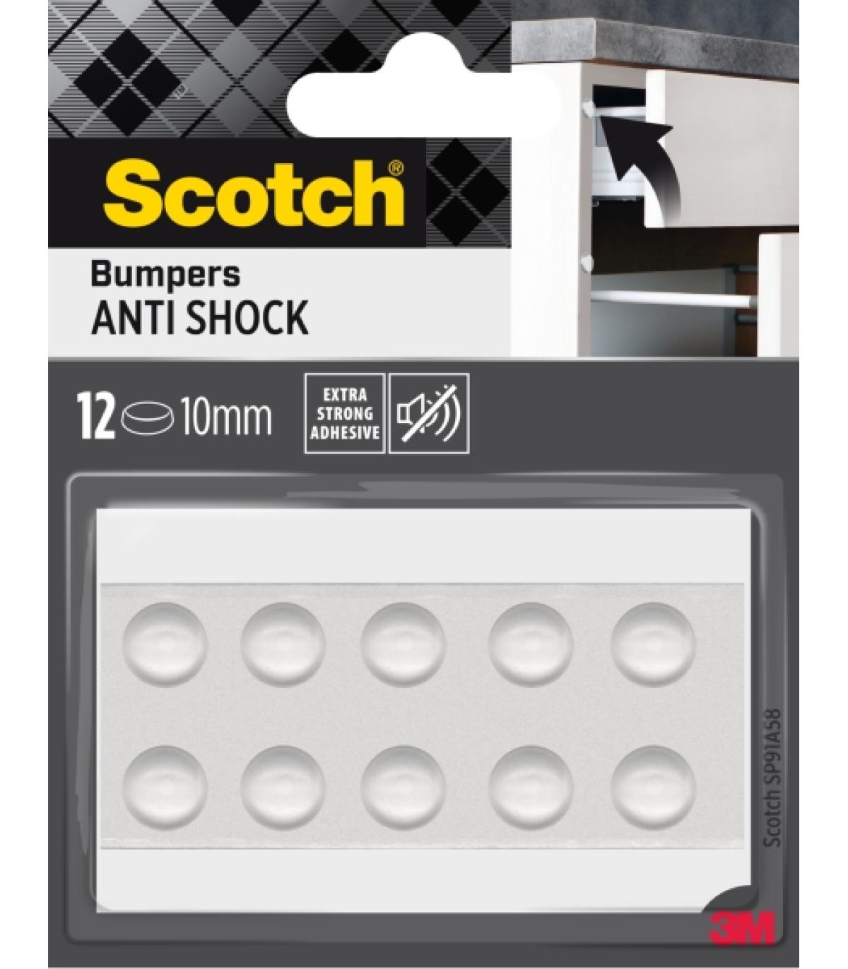 Scotch Topes Adhesivos para Muebles - Antichoque - Diametro de 10mm - Paquete de 12 - Color Transparente