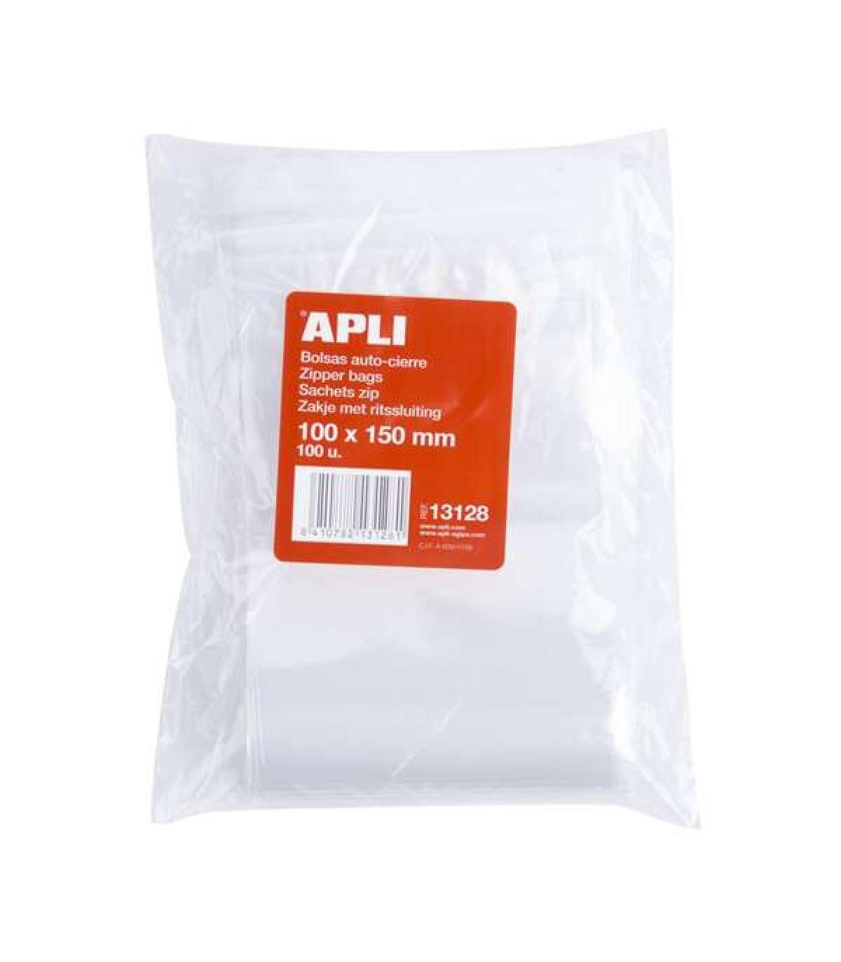 Apli Pack de 100 Bolsas de Auto Cierre 100 x 150 mm - Cierre Seguro - Aptas para Alimentos