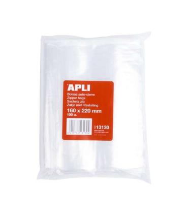 Apli Pack de 100 Bolsas de Auto Cierre 160 x 220 mm - Cierre Seguro - Aptas para Alimentos