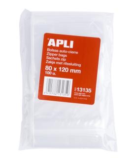 Apli Pack de 100 Bolsas Autocierre 80x120mm - Cierre Seguro - Aptas para Alimentos