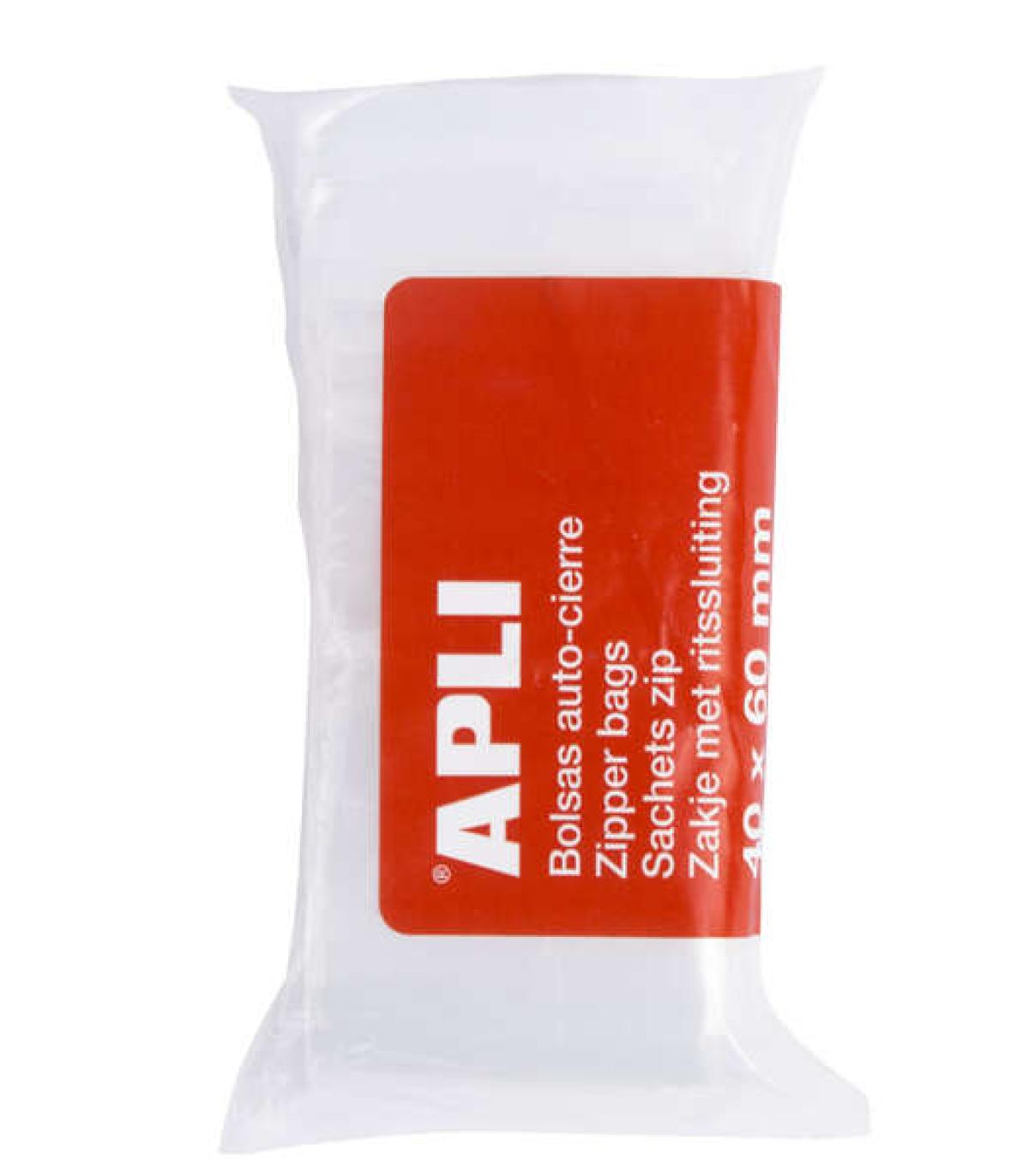 Apli Pack de 100 Bolsas con Zip Auto Cierre Transparentes - Tamaño 40x60mm - Cierre Seguro y Facil Manipulacion - Aptas para Uso