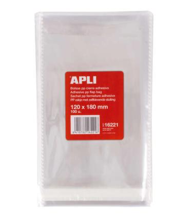 Apli Pack de 100 Bolsas Polipropileno Transparente con Cierre Adhesivo - Tamaño 120 x 180mm - Galga 120 - Alta Resistencia y Fle