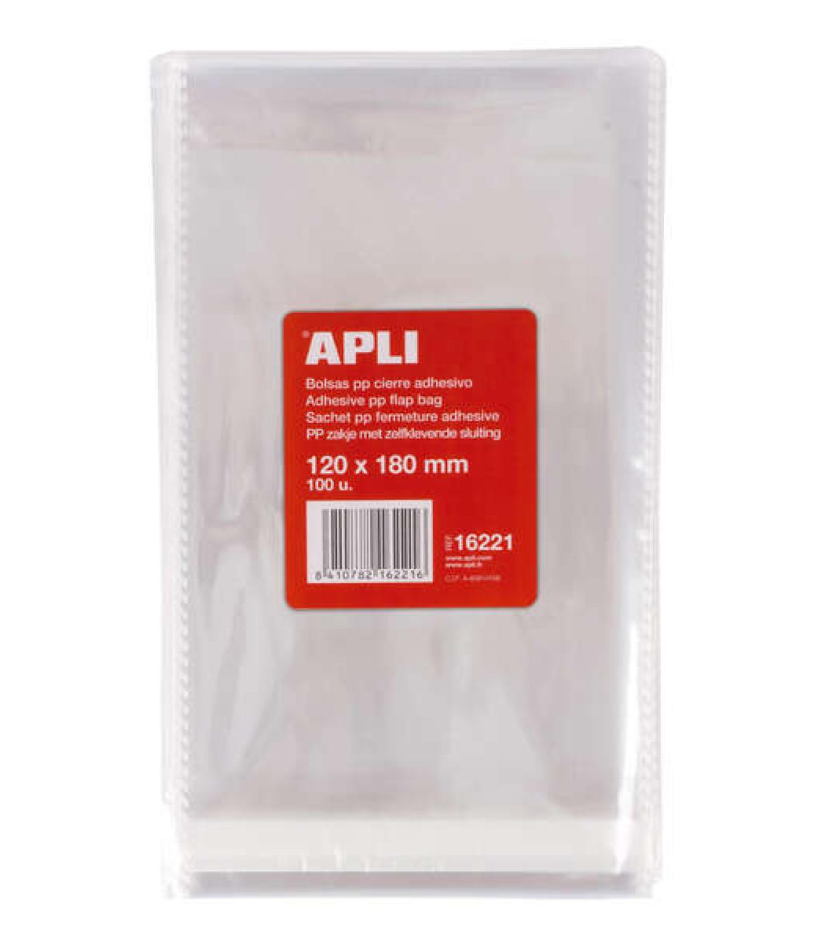 Apli Pack de 100 Bolsas Polipropileno Transparente con Cierre Adhesivo - Tamaño 120 x 180mm - Galga 120 - Alta Resistencia y Fle