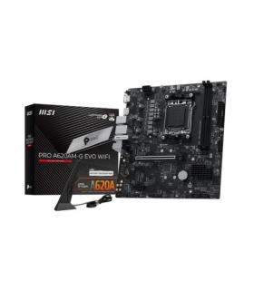 PLACA MSI PRO A620AM-G EVO WIFI,AMD,AM5,A620,2DDR5,128GB,DP+HDMI,2.5GBLAN+WIFI6E+BT5.3,4SATA6+2XM.2,7USB3.2,MATX