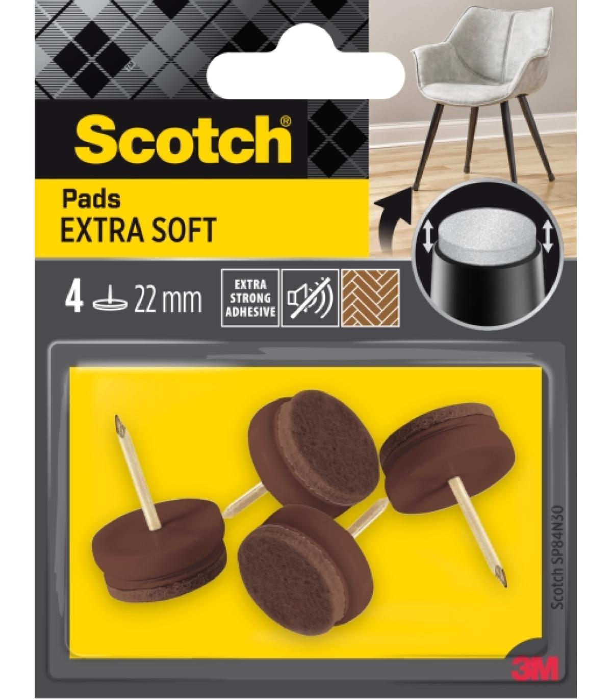 Scotch Pack de 4 Almohadillas de Fieltro con Clavo - Extrasuaves - Diametro de 22mm - Color Marron - SP84N30
