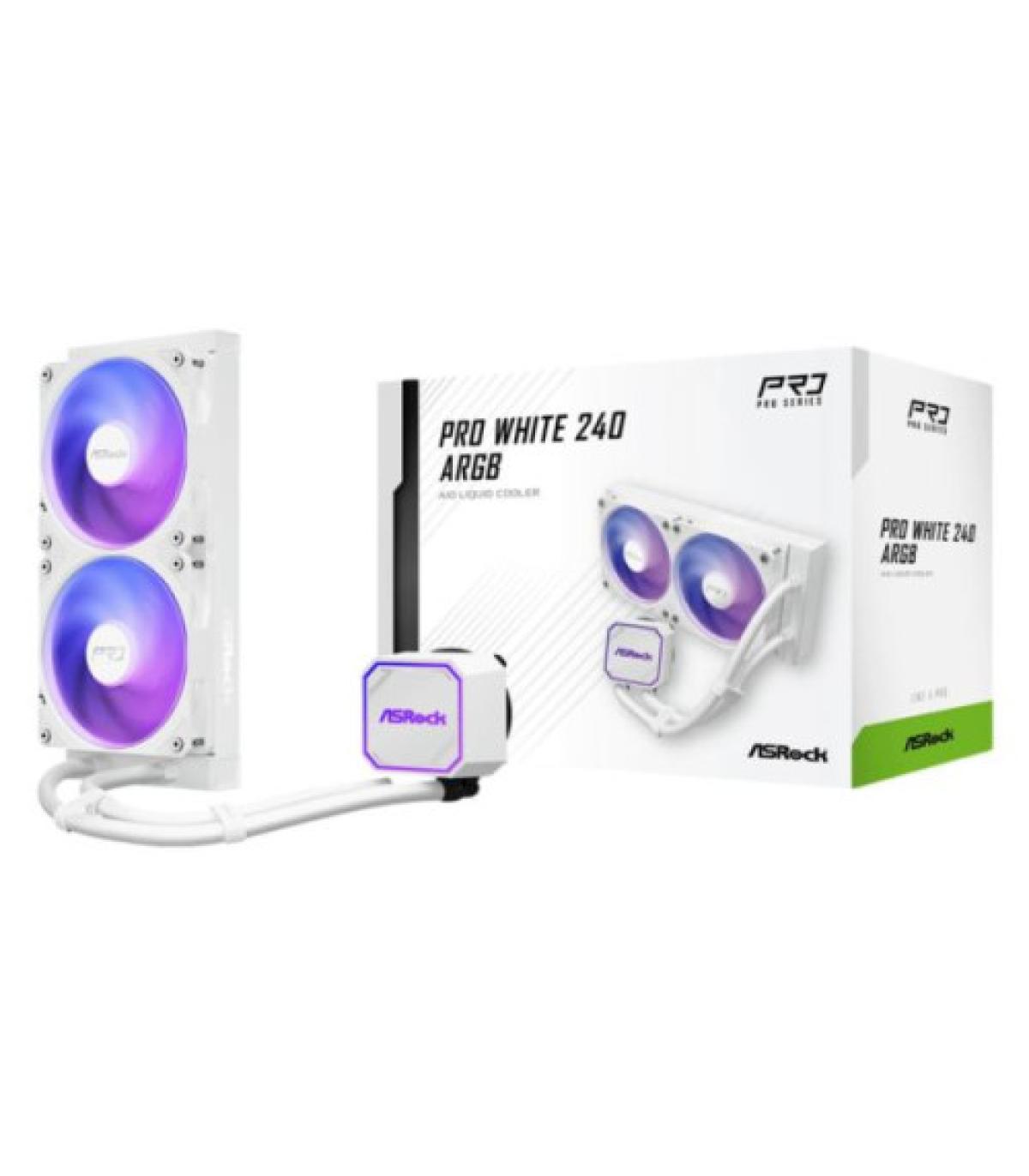 SISTEMA DE REFRIGERACION ASROCK PARA CPU PRO WHITE 240 ARGB,1851/1700/AM5/AM4,2X120MM,ARGB,BLANCO