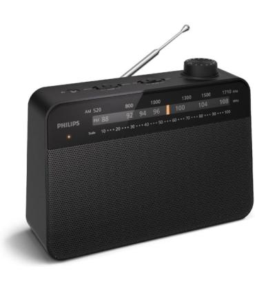 Philips TAR2509 Radio Portatil FM/AM - Altavoz 3.5” de Sonido Claro - Alimentacion por Pilas D o CA - Control de Tono - Sintoniz