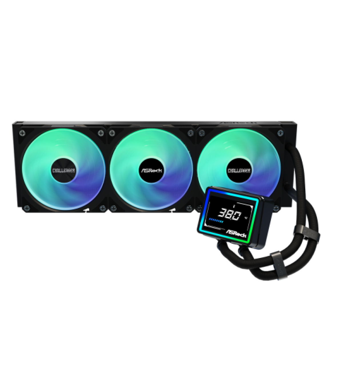 SISTEMA DE REFRIGERACION ASROCK PARA CPU CHALLENGER 360 DIGITAL,1851/1700/AM5/AM4,3X120MM,ARGB,LCD,NEGRO