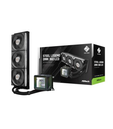 SISTEMA DE REFRIGERACION ASROCK PARA CPU STEEL LEGEND DARK 360 LCD,1851/1700/AM5/AM4,3X120MM,ARGB,IPS LCD,NEGRO