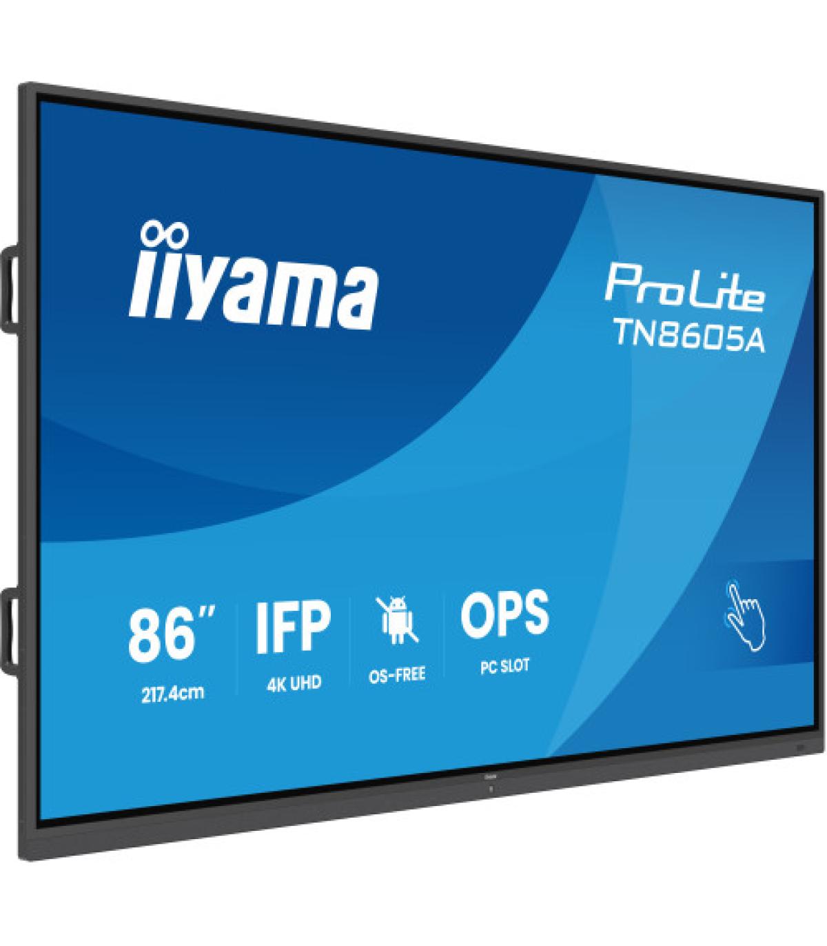 IIYAMA 86" IFP OS-FREE, 40-PTSIR+ WITH,AG / BACTERIA COATING UHD MM 2X20W FRONT+20W SBUW, VGA, HDMI 2X, DP, USB-C 65W PD, PC SLO