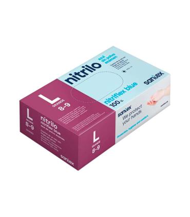 Santex Nitriflex Blue Pack de 100 Guantes de Nitrilo para Examen Talla L - 3.5 gramos - Sin Polvo - Libre de Latex - No Esterile