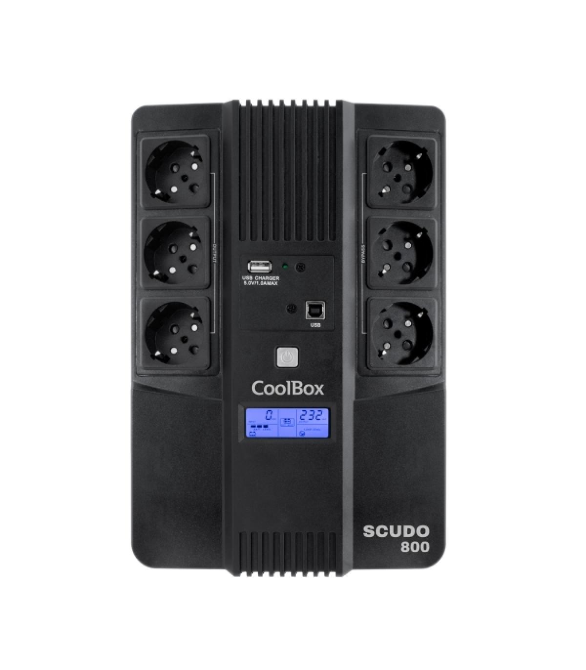 Coolbox Scudo3 SAI 800VA 480W - 6x Schukos - USB - 2x RJ45 - Proteccion Completa Frente a Picos de Tension y Cortes de Suministr