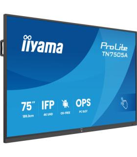 IIYAMA 75" IFP OS-FREE, 40-PTSIR+ WITH,AG / BACTERIA COATING UHD MM 2X20W FRONT+20W SBUW, VGA, HDMI 2X, DP, USB-C 65W PD, PC SLO