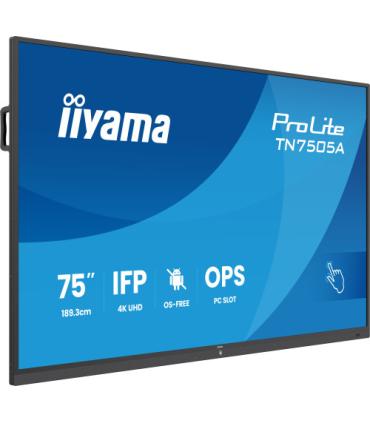 IIYAMA 75" IFP OS-FREE, 40-PTSIR+ WITH,AG / BACTERIA COATING UHD MM 2X20W FRONT+20W SBUW, VGA, HDMI 2X, DP, USB-C 65W PD, PC SLO