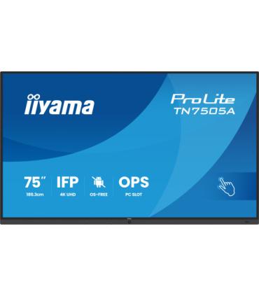 IIYAMA 75" IFP OS-FREE, 40-PTSIR+ WITH,AG / BACTERIA COATING UHD MM 2X20W FRONT+20W SBUW, VGA, HDMI 2X, DP, USB-C 65W PD, PC SLO