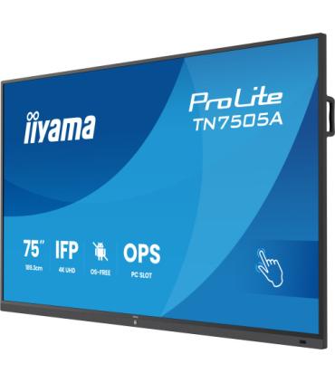 IIYAMA 75" IFP OS-FREE, 40-PTSIR+ WITH,AG / BACTERIA COATING UHD MM 2X20W FRONT+20W SBUW, VGA, HDMI 2X, DP, USB-C 65W PD, PC SLO
