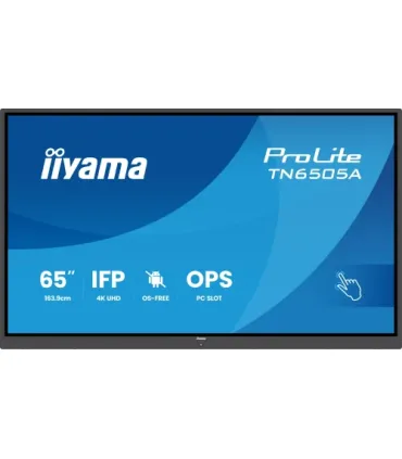 IIYAMA 65" IFP OS-FREE, 40-PTSIR+ WITH,AG / BACTERIA COATING UHD MM 2X20W FRONT+20W SBUW, VGA, HDMI 2X, DP, USB-C 65W PD, PC SLO