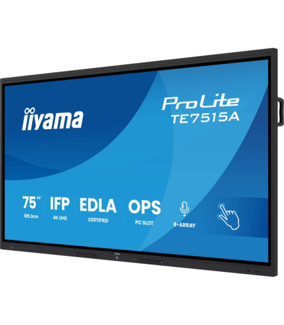IIYAMA 75" STYLISH IFP, (EDLA)/ANDROID 14,8 CORE SOC, 8/128GB, 40-PTS, UHD VA, NFC, PIR , MM 2X20W +20W SBUW, 8-ARRAY MICRO, 2XH