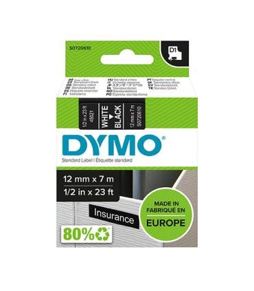 Dymo LM D1 45021 Cinta de Etiquetas Original para Rotuladora - Texto Blanco sobre Fondo Negro - Ancho 12mm x Largo 7m